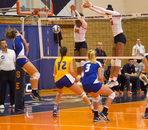 Jalissa Trotter and Amber Witherspoon contributed in the blocking game against Penn State on Saturday night.